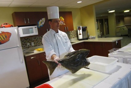 chef with halibut