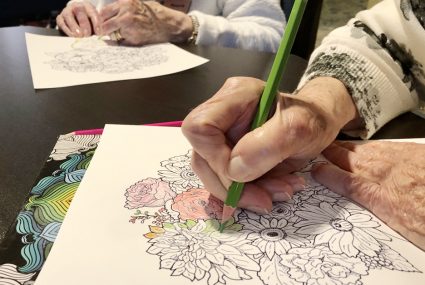 Seniors Colouring in a Retirement Community