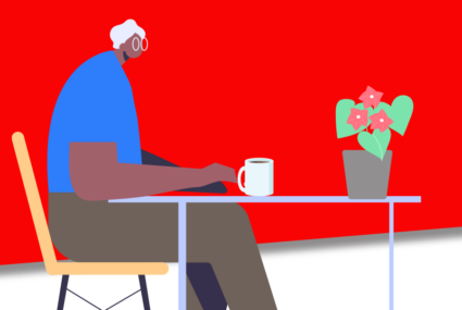 Illustration of a senior sitting alone at a table
