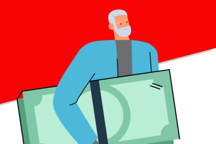 Illustration of senior holding money