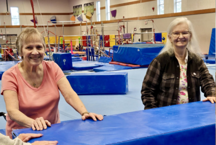 Senior women in a gymnastics gym.