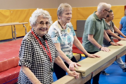 Seniors at a gymnastics gym