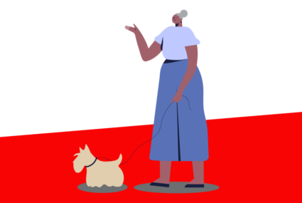 Illustration of senior lady and dog