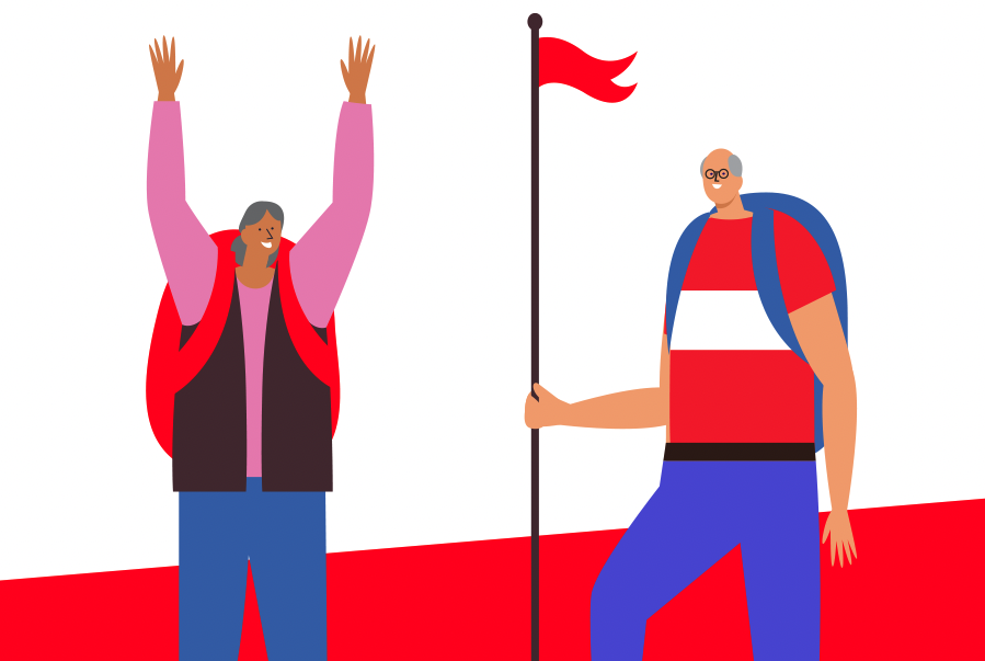 illustration mountain climbing seniors