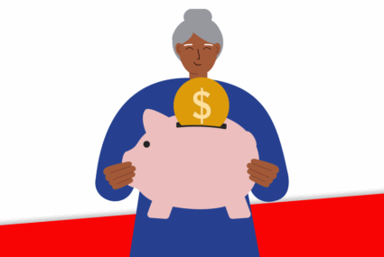 Illustration senior lady and piggy bank