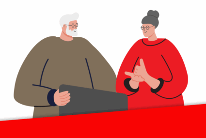 illustration seniors man and woman with computer